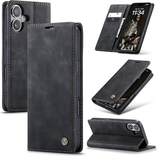 for iPhone 17 Case, Flip Wallet Leather Case with Card Holder Magnetic Closure Shockproof Kickstand Protective Phone Cases Cover for iPhone 17, Black