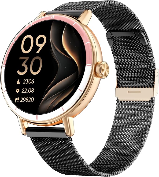 Smart Watch for Women with Two Bands, Fitness Tracker Watch, Heart Rate Monitor, Step Counter, Android & iOS Phones Compatible, Answer/Make Calls, HD Touchscreen, IP68 Waterproof, Black Gold