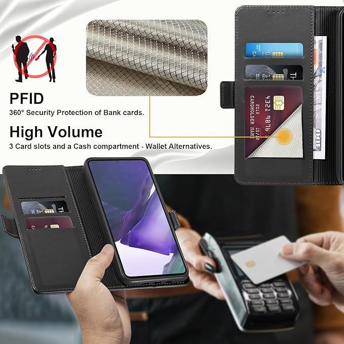 Wallet Flip Case for Samsung Galaxy Note 20 Ultra - [RFID Blocking] Luxury PU Leather Card Holder Magnetic Phone Cover with Kickstand,Shockproof Protective Case,Black