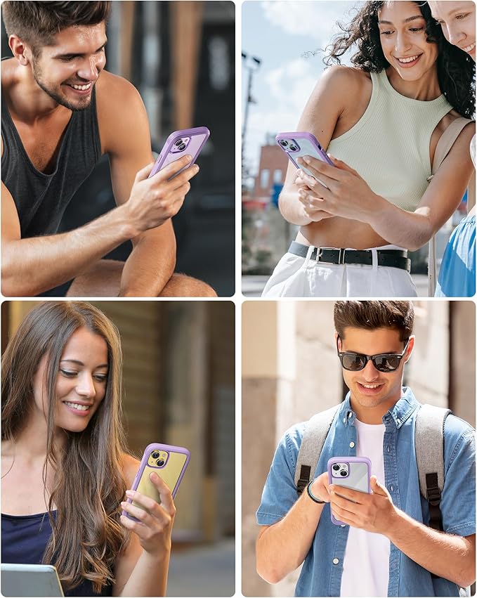 Miracase Glass Series Designed for iPhone 14 Plus Case 6.7 inch, 2023 Upgrade Full-Body Clear Bumper Phone Case with Built-in 9H Tempered Glass Screen Protector and Camera Lens Protector,Purple