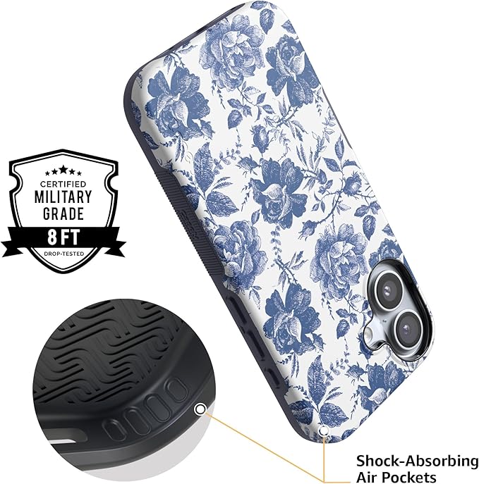 Casely iPhone 17 Case | Rose to Fame | Blue & White Rose Floral | Compatible with MagSafe | Bold Protective Design