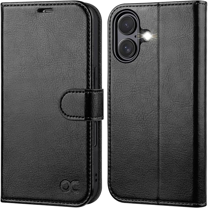 OCASE Compatible with iPhone 16 Wallet Case, PU Leather Flip Folio Case with Card Holders RFID Blocking Kickstand [Shockproof TPU Inner Shell] Phone Cover 6.1 Inch 2024, Black