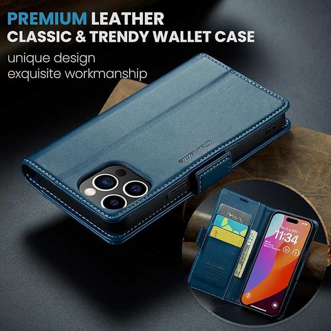 for iPhone 15 Pro Max Case, Premium PU Leather Wallet Case Flip Cover with [RFID Blocking][Card Holder][Stand Function] Shockproof Protective for iPhone 15 Pro Max 6.7", Blue
