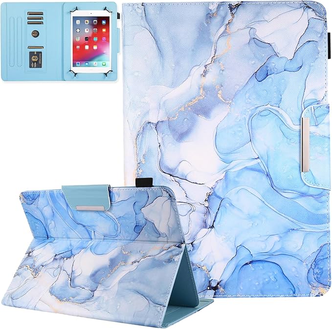 JZCreater 10 Inch Tablet Case, Universal 10 10.1 Inch Android Tablet Cover, Multi-Angle Viewing Stand Case for 9.5-10.5 Inch Tablet, GR-Blue Marble
