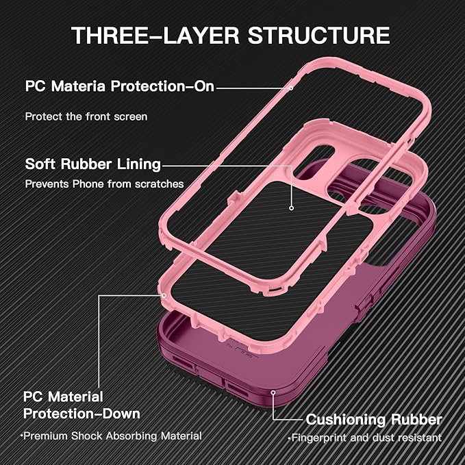 for iPhone 17 Pro Case Shockproof Dust/Drop Proof 3-Layer Full Body Protection [Without Screen Protector] Rugged Heavy Duty Cover Case for Apple iPhone 17 Pro 6.3" 2025,Purple/Pink