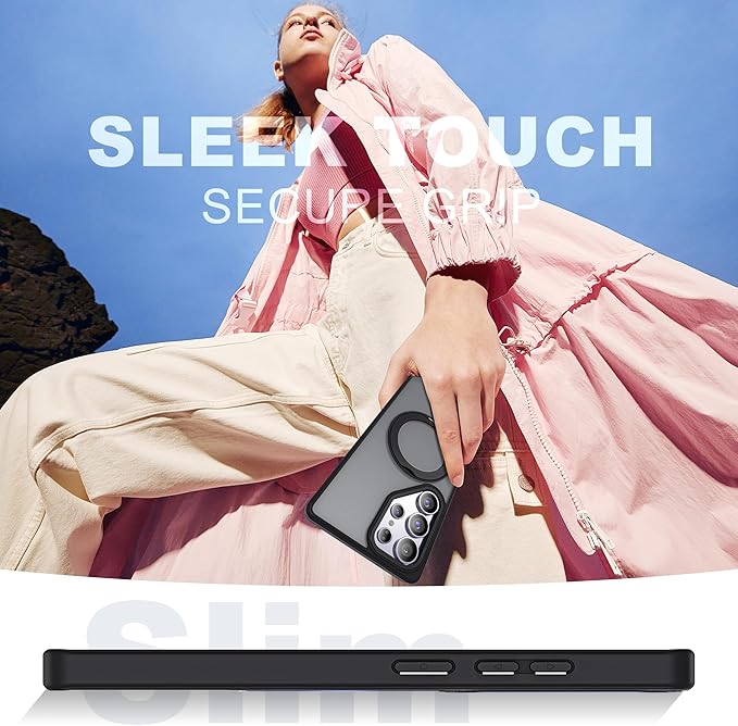 for Samsung Galaxy S25 Ultra Case with 360°Rotatable Magnetic Ring Stand Compatible with Mag-Safe Military Protection Shockproof Matte Translucent Phone Cases for S25 Ultra 6.9",Black