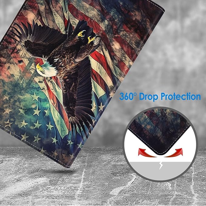 Case for Samsung Galaxy Tab S10 Lite / S10 FE / S9 FE 10.9-Inch / S9 11-Inch, Slim Lightweight PU Leather Stand Cover with Auto Wake/Sleep, American Flag Bald Eagle