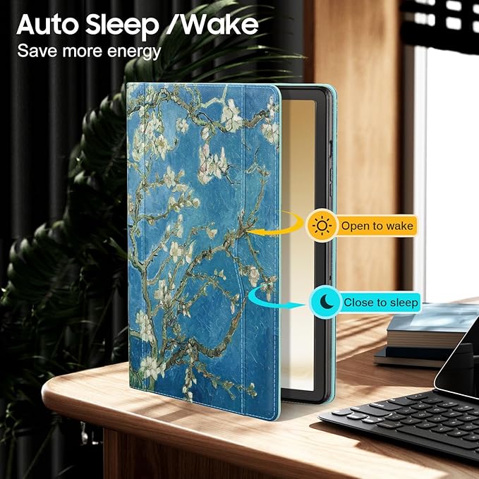OKP Case for Samsug Galaxy Tab A9+ Plus 11 inch 2024(SM-X210/X216/X218), PU Leather Folio Cover with Multi-Angle Stand//Pen Holder, Auto Wake/Sleep Case for Galaxy A9+ 11" Tablet (Blossom Teal)