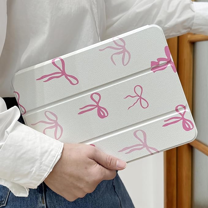 DONGKE Case Compatible with iPad 10.2 Inch 2021 2020 2019 iPad 9th/8th/7th Generation with Pencil Holder, Slim Stand Protective Case with Soft TPU Back, Auto Sleep/Wake Cover, Pink Bows