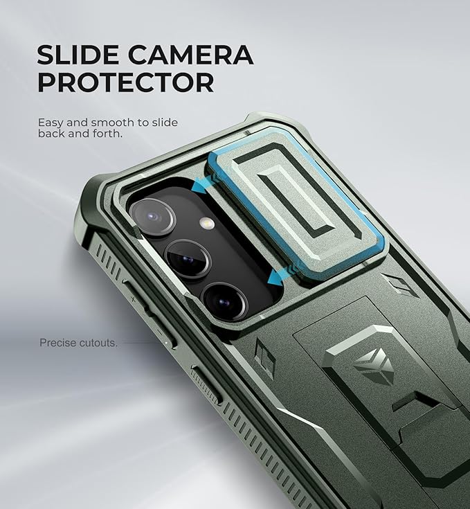 Dexnor for Samsung Galaxy S24 Case with Built-in Slide Camera Cover & Screen Protector & Kickstand, Heavy-Duty Shockproof Rugged Case Full-Body Bumper Protective Cover for Galaxy S24 (2024),Army Green