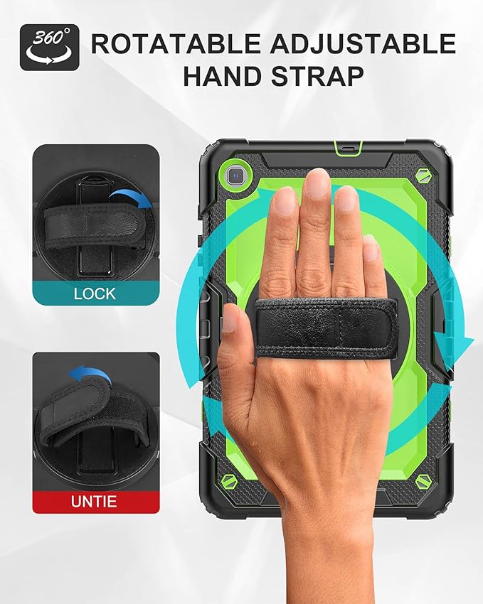 Case for Samsung Galaxy Tab S6 Lite Case 10.4" [with Tempered Glass Screen Protector] 2024/2022/2020 (SM-P610/P615/P613/P619), Rotating Kickstand, Shoulder & Hand Strap (Green)