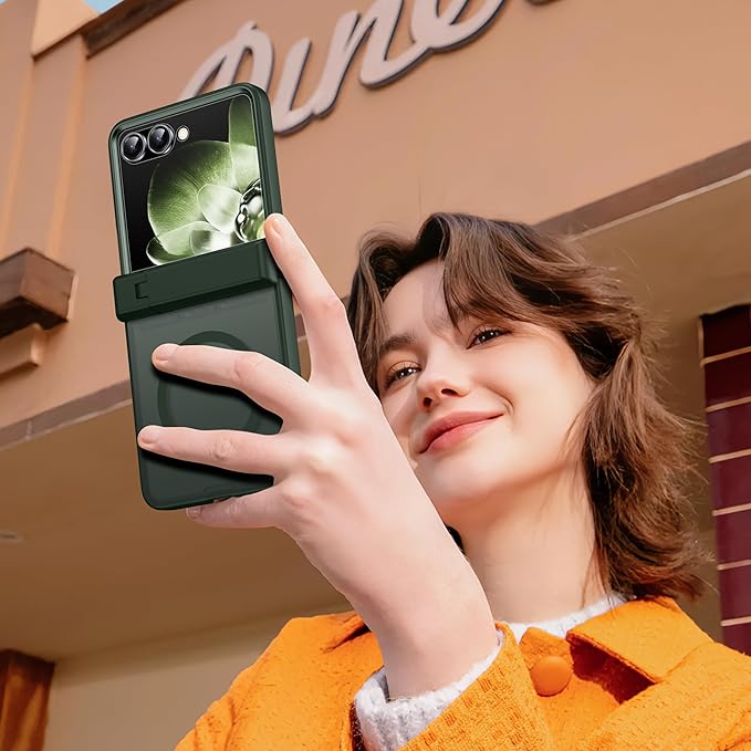 for Samsung Galaxy Z Flip 7 Case Compatible with Magsafe [Hinge Protection＆ Kickstand][Built-in Front Screen Protector] 15FT Military Shockproof Full Body Phone Case for Galaxy Z Flip 7, Green