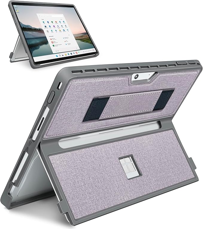 Case fit Microsoft Surface Pro 11/10/9/8 13-Inch, with Stent Cover, Hand Strap, All-in-one Rugged Case Compatible with Type Cover Keyboards,Light Purple