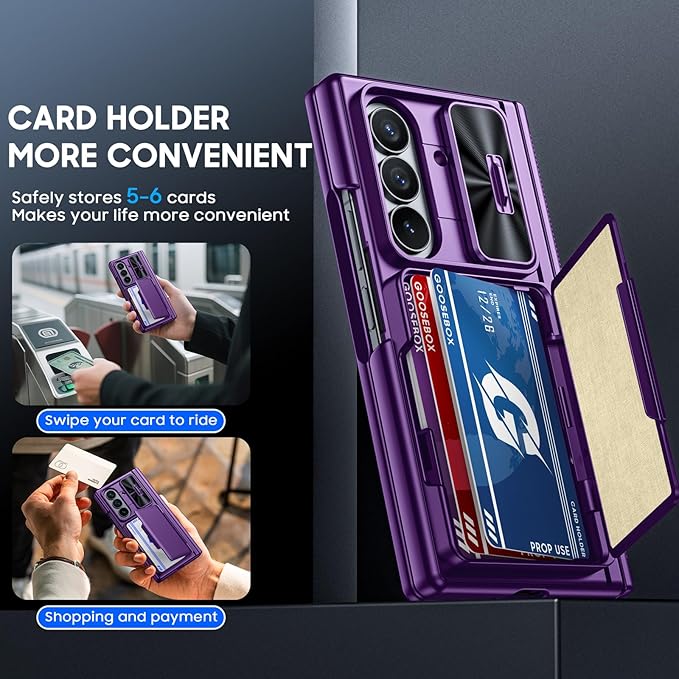 for Samsung Galaxy Z Fold 7 Case Wallet RFID [Cards Holder][Camera Cover][Kickstand] Full Body Shockproof Silicone Protective Phone Case for Galaxy Z Fold 7 Case(Purple)