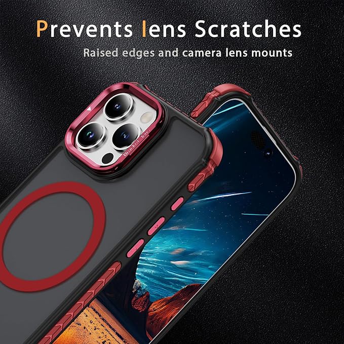 Magnetic for iPhone 16 Pro Max Case Red with MagSafe Wireless Charging Heavy Duty Military-Grade Shockproof Protection Adjustable Kickstand Slim Matte Anti-Fingerprint Cover Men Women
