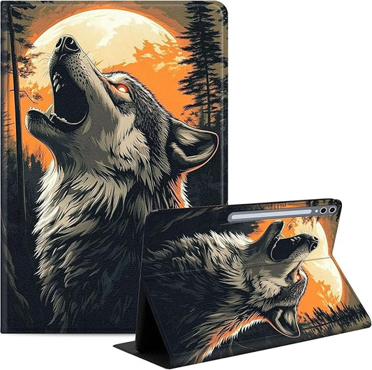Case for Samsung Galaxy Tab S10 Plus/ S9 FE Plus/ S9 Plus 5G Tablet 12.4'', Slim PU Leather Stand Cover with Auto Wake/Sleep, Multi-Angle Viewing & Shockproof, Wolf Howling