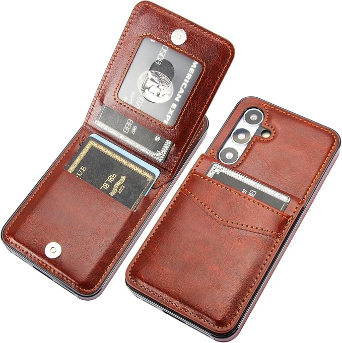 KIHUWEY for Samsung Galaxy S24 Case Wallet with Credit Card Holder, Flip Premium Leather Magnetic Clasp Kickstand Heavy Duty Protective Cover for Samsung Galaxy S24 6.2" (Brown)