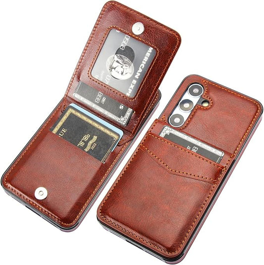 KIHUWEY for Samsung Galaxy S24 Case Wallet with Credit Card Holder, Flip Premium Leather Magnetic Clasp Kickstand Heavy Duty Protective Cover for Samsung Galaxy S24 6.2" (Brown)