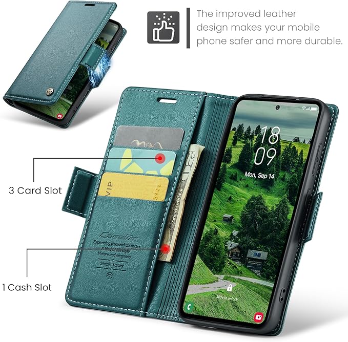 AUPAI for Samsung Galaxy S23 Plus Wallet Case with Credit Card Holder, PU Leather RFID Blocking Folio Flip Kickstand Magnetic Clasp Protective Phone Cover for Women Men Cyan