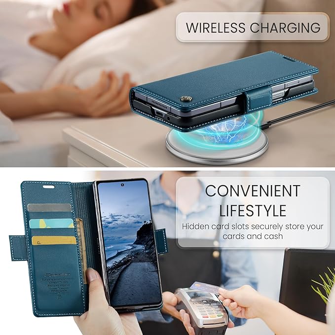 for Samsung Galaxy Z Fold 7 Case, Premium PU Leather Wallet Case Flip Cover with [RFID Blocking][Card Holder][Stand Function] Shockproof Protective for Samsung Galaxy Z Fold 7, Blue