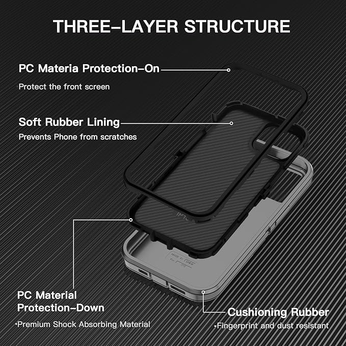 for iPhone 15 Case Shockproof Dust/Drop Proof 3-Layer Full Body Protection [Without Screen Protector] Rugged Heavy Duty Cover Case for Apple iPhone 15 6.1" 2023,Grey/Black