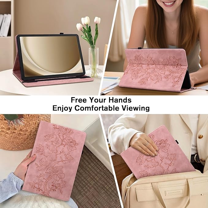 Case for Samsung Galaxy Tab A7 Lite 8.7 Inch 2021 (SM-T225/T220/T227), Slim PU Leather Folio Cover with Multi-Angle Stand and Pen Holder, Pink