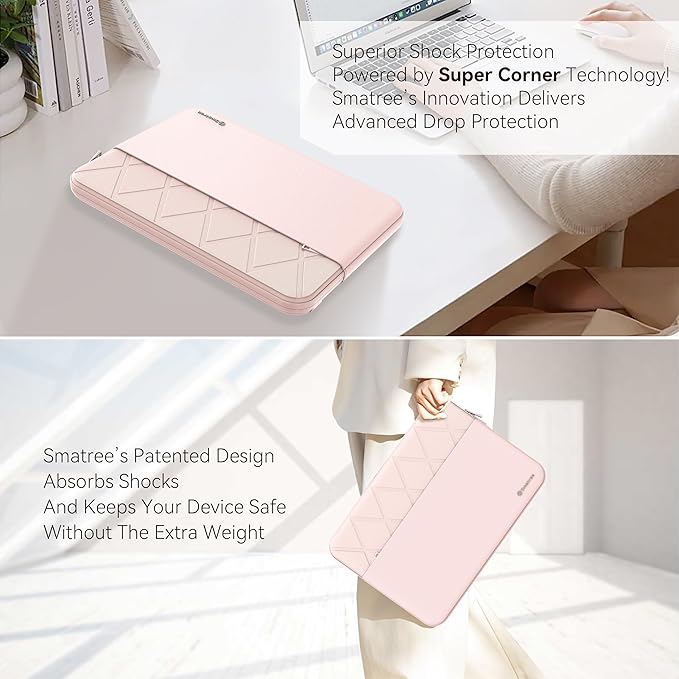 Smatree Laptop Sleeve for 13.5 inch Microsoft Surface Laptop 6/5/4/3, 13 inch Microsoft Surface Computer Case with Accessory Pocket, YKK Zipper, Patented Super Corner Design, Pink (E413P)