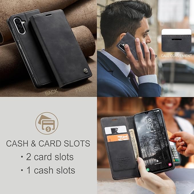 for Samsung Galaxy A26 Case, Flip Wallet Leather Case with Card Holder Magnetic Closure Shockproof Kickstand Protective Phone Cases Cover for Galaxy A26, Black