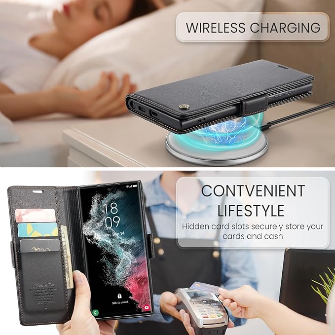 Case for Samsung Galaxy S22 Ultra Wallet Case, RFID Blocking PU Leather Flip Folio Cover Card Holder Kickstand Shockproof Phone Case Compatible with Samsung Galaxy S22 Ultra, Black