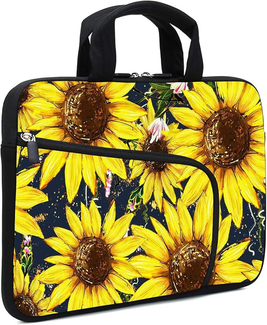 11.6" 12.2 inches Laptop Sleeve Chromebook Case Ultrabook Case Notebook Sleeve Tablet Case Neoprene Handle Sleeve for Men Women, Two Pockets Fit Apple MacBook Air Samsung Acer HP(Sunflowers)