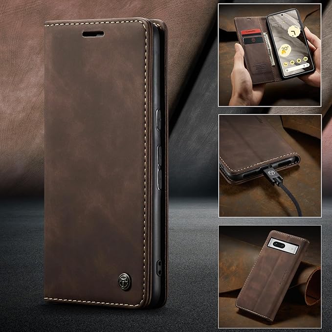 for Google 7A Case, Flip Wallet Leather Case with Card Holder Magnetic Closure Shockproof Kickstand Protective Phone Cases Cover for Google 7A,Coffee