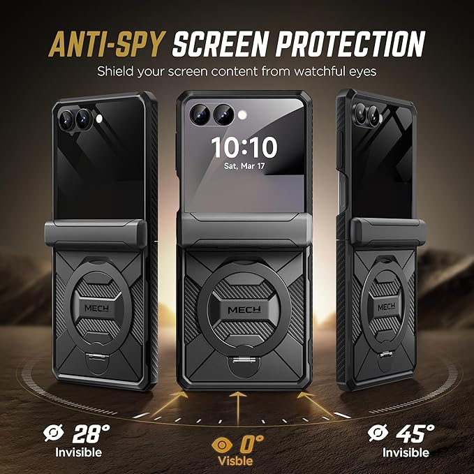 TONGATE 360° Spin Magnetic Stand for Z Flip 7 Case with Privacy Screen Protector, [Compatible with Magsafe] [Anti Spy] Full-Body Shockproof Samsung Galaxy Z Flip 7 Case with Hinge Protection, Black