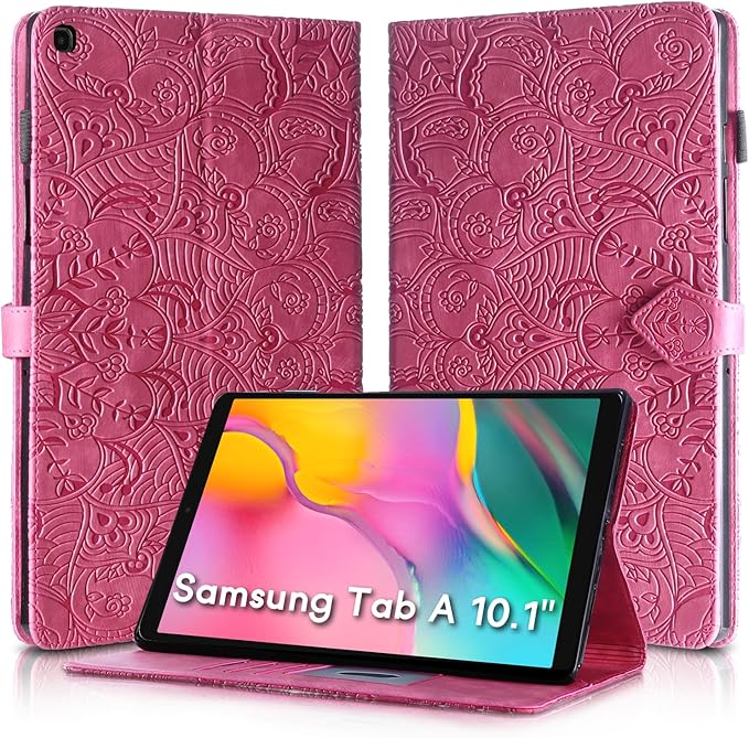 Vine Funda para for Samsung Galaxy Tab A 10.1 2019 SM-T510 T515, Soft Touch Premium Faux Leather Made with Card Slots, Water-Proof Precise Cutouts Compatible with Samsung Tab A 2019 Case Case Pink