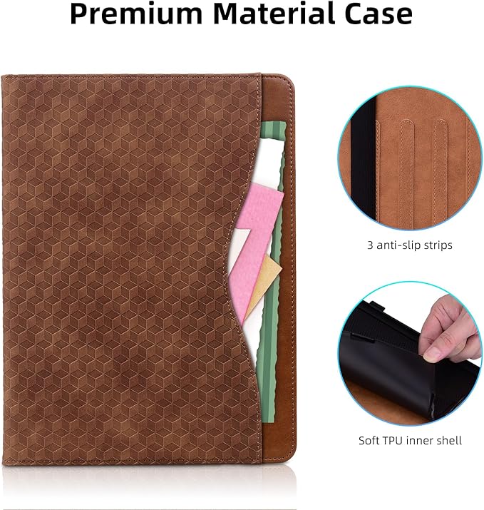 Case for Samsung Galaxy Tab S10 Fe Plus 13.1" 2025, PU Leather Folio Business Protective, Multi-Angle Viewing Stand with Front Pocket, Hand Strap for Galaxy S10 FE+ Brown