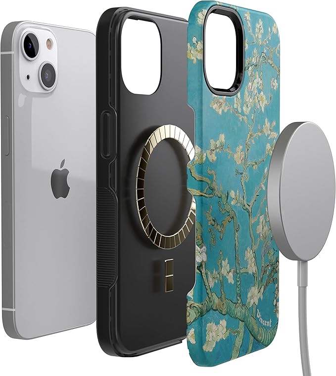 Casely iPhone 14 Case | Blue Awakening | Van Gogh Almond Blossom | Compatible with MagSafe | Bold Protective Design