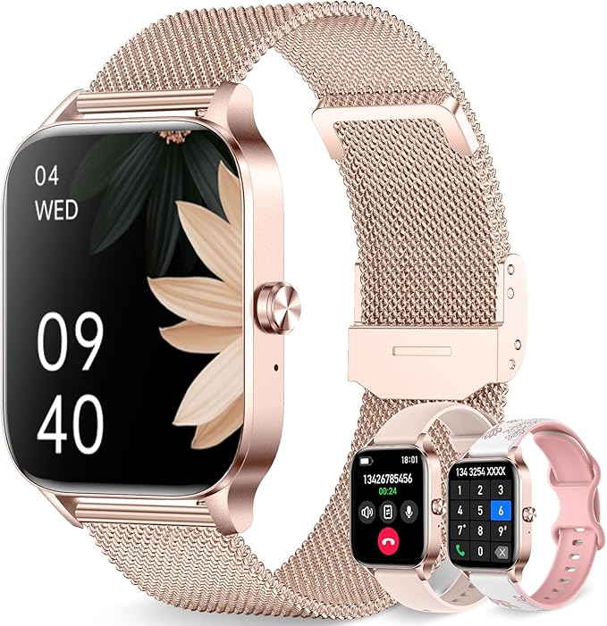 Smart Watch for Women, 1.85"HD Fitness Tracker (Answer/Make Call/Messages), 130+ Sport Modes with 24/7 Heart Rate/Sleep Monitor/Pedometer, IP68 Waterproof, Smartwatche for Android&iOS (Rose Gold)