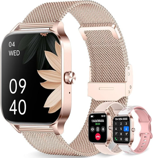 Smart Watch for Women, 1.85"HD Fitness Tracker (Answer/Make Call/Messages), 130+ Sport Modes with 24/7 Heart Rate/Sleep Monitor/Pedometer, IP68 Waterproof, Smartwatche for Android&iOS (Rose Gold)