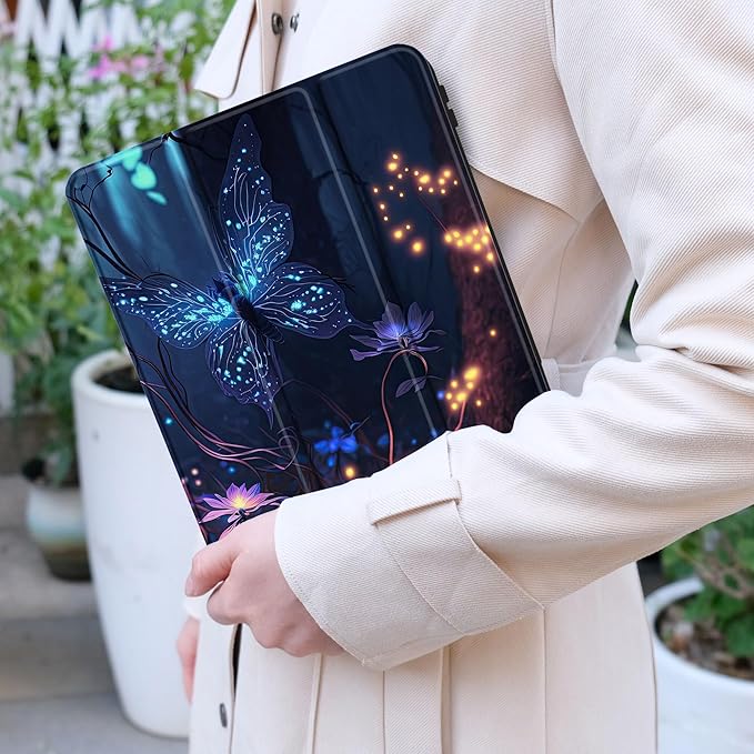 Case for Samsung Galaxy Tab S8 2022 & S7 2020, Shockproof Tablet Case for Samsung Tab S8/S7 11 inch with Auto Sleep/Wake + Trifold Stand + Soft TPU Back Cover, Glowing Flower