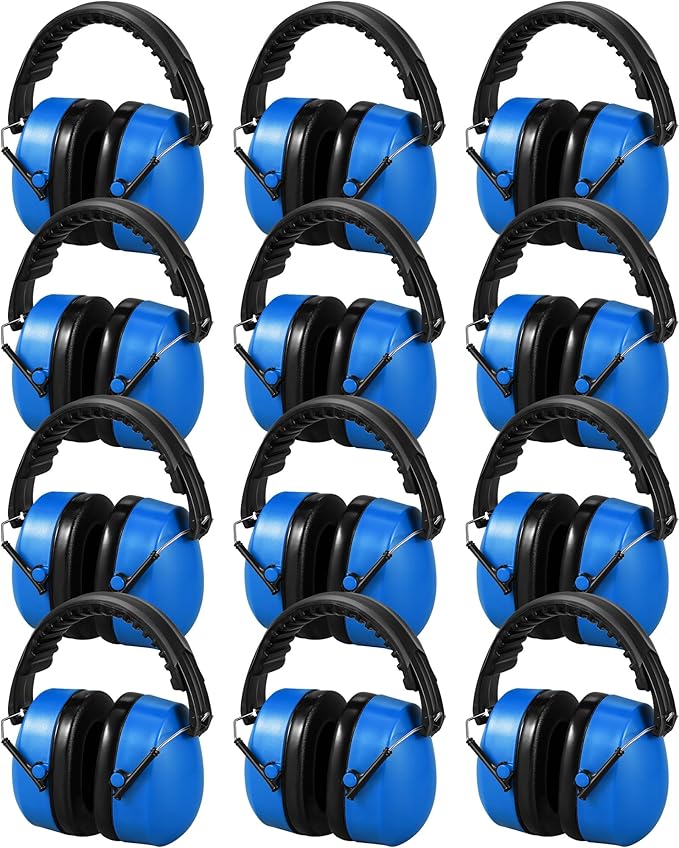 12 Pcs Hearing Protection Ear Muffs NRR 28dB Noise Reduction Headphones Shooting Ear Protection Earmuffs(Blue)