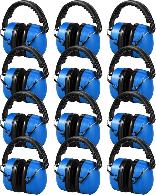 12 Pcs Hearing Protection Ear Muffs NRR 28dB Noise Reduction Headphones Shooting Ear Protection Earmuffs(Blue)