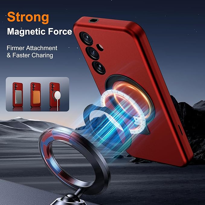 Designed for Samsung Galaxy S25 Case with Magnetic Ring Stand [Compatible with Mag-Safe][Military Grade Drop Protection][Build in Kickstand] Shockproof Galaxy S25 Phone Case 6.2",Red