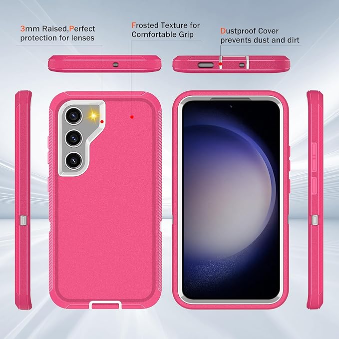 for Samsung Galaxy S23+ Plus Case with [2 Pack] HD Screen Protector, [Military-Grade] Shockproof Dust/Drop Proof 3-Layer Full Body Protection Heavy Duty Case for Galaxy S23 Plus, Pink