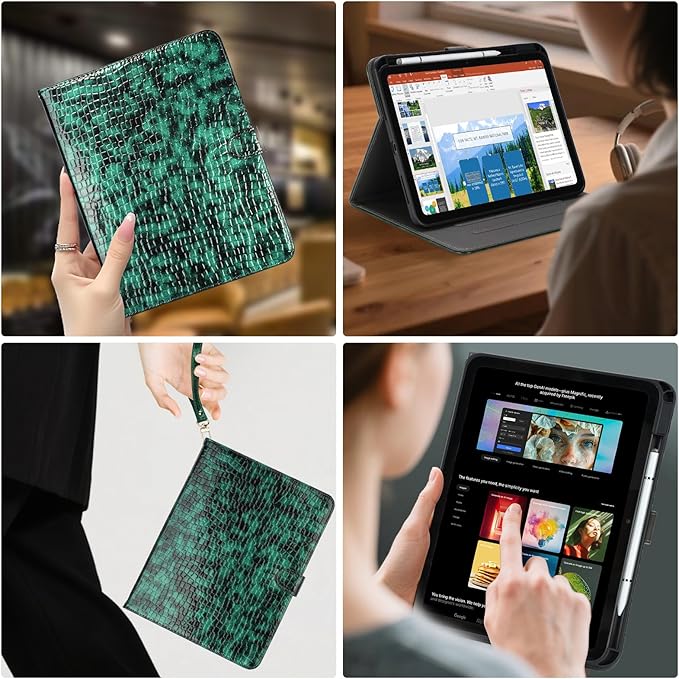 Elegant Case for Samsung Galaxy Tab A9 Plus 11 Inch 2023（Model: SM-X210/X216/X218）, Premium Leather Crocodile Cover | Stand | Card Pockets| Wrist Strap| S Pen Holder (Dark Green Gradient)