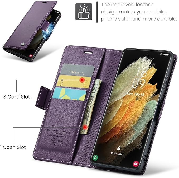 Case for Samsung Galaxy S21 Ultra Wallet Case, RFID Blocking PU Leather Flip Folio Cover Card Holder Kickstand Shockproof Phone Case Compatible with Samsung Galaxy S21 Ultra, Purple