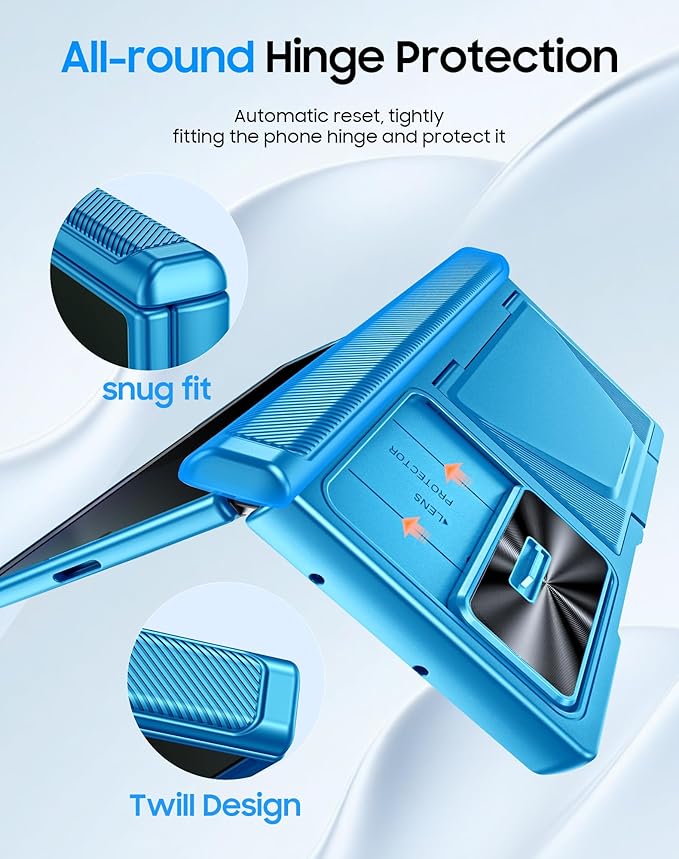 for Samsung Galaxy Z Fold 7 Case with Card Holder RFID Blocking [Privacy Screen Protector ] [Slide Lens Cover] [Hinge Protection] Shockproof Protective Phone Wallet Case for Z Fold 7 (Lake Blue)