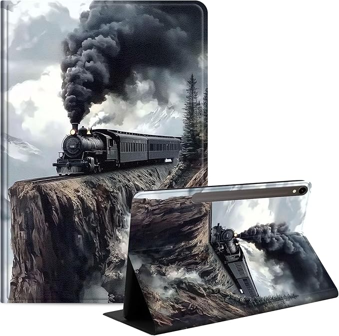 Case for Samsung Galaxy Tab S10 FE/ S9 FE 5G 10.9 Inch/Tab S9 11 Inch, Slim PU Leather Stand Cover with Auto Wake/Sleep, Multi-Angle Viewing & Shockproof, Steam Train
