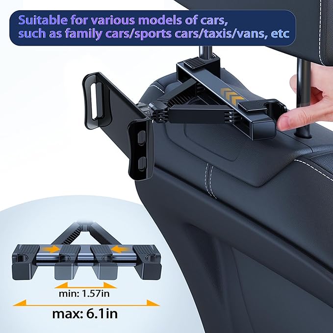 2026 Car Headrest Tablet Holder (2 Pack), Car iPad Holder for Kids, Scalable Tablet Mount for Backseat, for iPad Pro Fire HD..., 5.5-10.8" Fits Larger Tablets (If Short Side ≤10.6") [Upgrade -Black]