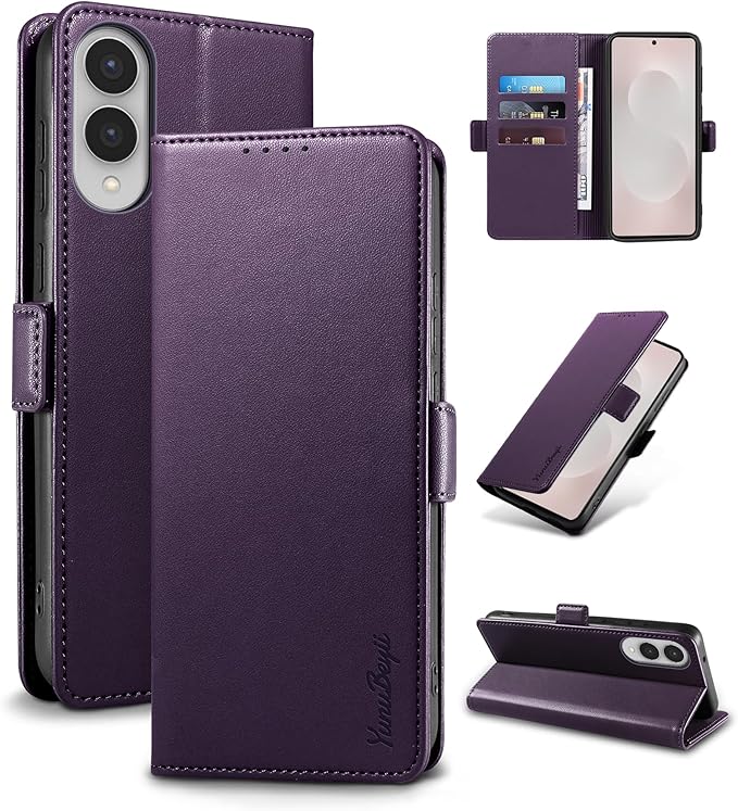 Wallet Flip Case for Samsung Galaxy S25 Edge 5G - [RFID Blocking] Luxury PU Leather Card Holder Magnetic Phone Cover with Kickstand,Shockproof Protective Case,Purple