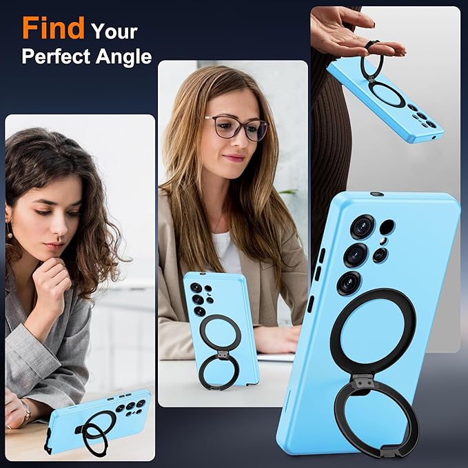 Designed for Samsung Galaxy S25 Ultra Case with Magnetic Ring Stand [Compatible with Mag-Safe][Military Grade Drop Protection][Build in Kickstand] S25 Ultra Phone Case 6.9",Blue