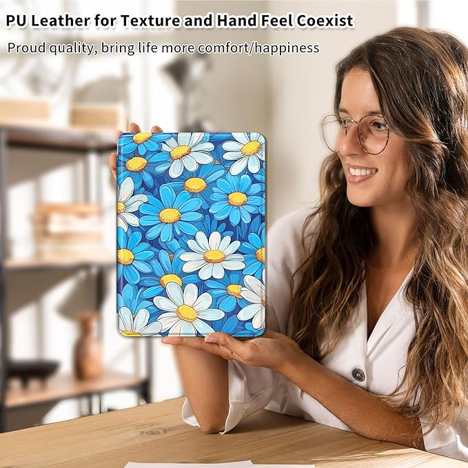 Case for Samsung Galaxy Tab S10 FE / S9 FE 5G 10.9 inch & Tab S9 11 inch, PU Leather 360° Rotating Stand Cover, Auto Sleep/Wake, Folio Smart Protective Cover, Blue Daisies